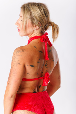 GoldBee Sametové Plavky Cross Vrchní Díl Red (Barva Red, Velikost L)