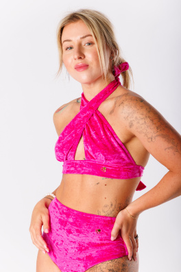 GoldBee Sametové Plavky Cross Vrchní Díl Neon Pink (Barva Neon Pink, Velikost L)