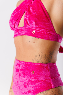 GoldBee Sametové Plavky Brazilky S Vysokým Pasem Neon Pink (Barva Neon Pink, Velikost 3XL)