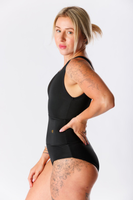 GoldBee Jednodílné Stahovací Plavky Mesh Kalhotky Black (Barva Black, Velikost 3XL)