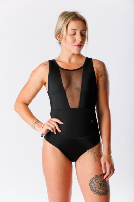 GoldBee Jednodílné Stahovací Plavky Mesh Kalhotky Black (Barva Black, Velikost 3XL)