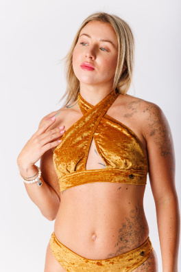 GoldBee Sametové Plavky Cross Vrchní Díl Gold (Barva Gold, Velikost L)