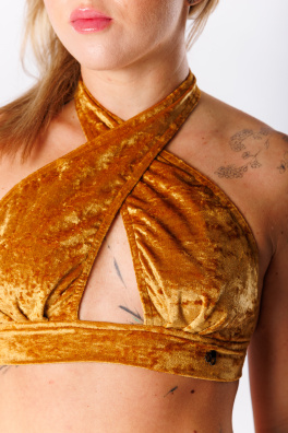 GoldBee Sametové Plavky Cross Vrchní Díl Gold (Barva Gold, Velikost L)