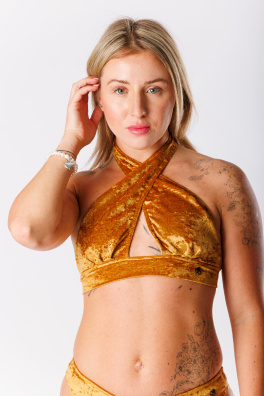 GoldBee Sametové Plavky Cross Vrchní Díl Gold (Barva Gold, Velikost L)