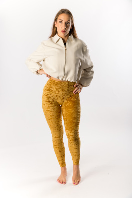 GoldBee Sametové Legíny Stahující Pas Gold (Barva Gold, Velikost 3XL)