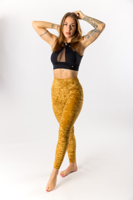 GoldBee Sametové Legíny Stahující Pas Gold (Barva Gold, Velikost 3XL)