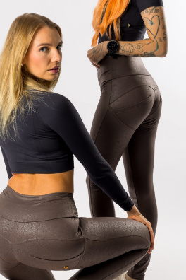 GoldBee Legíny Push-Up Pro Koženkové Brown (Barva Brown, Velikost 3XL)