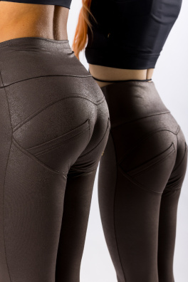 GoldBee Legíny Push-Up Pro Koženkové Brown (Barva Brown, Velikost 3XL)