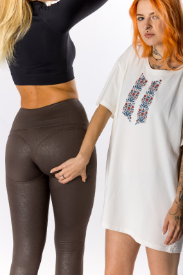 GoldBee Tvarující Legíny Koženkové Brown (Barva Brown, Velikost 3XL)