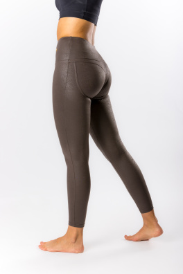 GoldBee Tvarující Legíny Koženkové Brown (Barva Brown, Velikost 3XL)