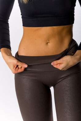 GoldBee Tvarující Legíny Koženkové Brown (Barva Brown, Velikost 3XL)