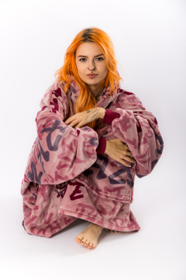 GoldBee Mikina Doba Ledová Fluffy Jacquard Pink (Barva Jacquard Pink, Velikost XL-4XL)