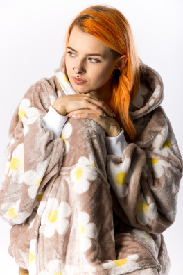 GoldBee Mikina Doba Ledová Fluffy Flowers Sand (Barva Flowers Sand, Velikost XL-4XL)