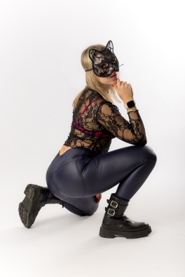 GoldBee Zateplené Legíny Push-Up Koženkové Hladké Blue (Barva Blue, Velikost 3XL)