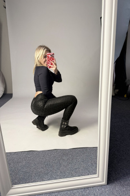 GoldBee Zateplené Legíny B2 Koženkové Animal Black (Barva Black, Velikost 3XL)