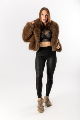 GoldBee Zateplené Legíny B2 Koženkové Animal Black (Barva Black, Velikost 3XL)