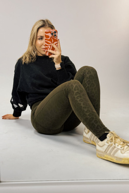 GoldBee Zateplené Legíny B2 Koženkové Animal Green (Barva Green, Velikost 3XL)